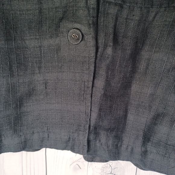 Eileen Fisher 3/4 Sleeve Black Striped Plaid 100% Linen Button-Up Blazer - Picture 9 of 14